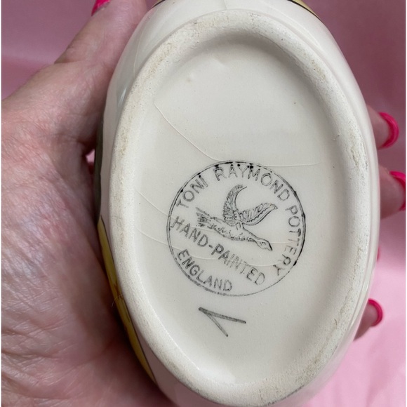 VTG HAND PAINTED TONI RAYMOND POTTERY SAUCE BOAT AND UNDER PLATE FRUIT MOTIF - Picture 9 of 10